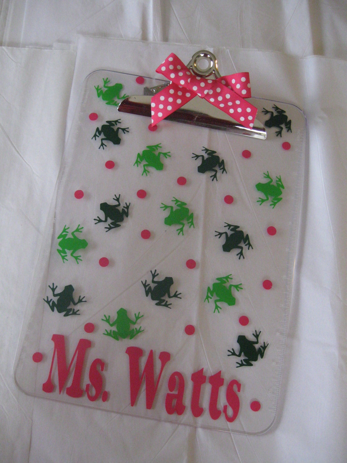Personalized with name clear acrylic CLIPBOARD ONLY, teacher apple or other design, polka dots, back to school gift