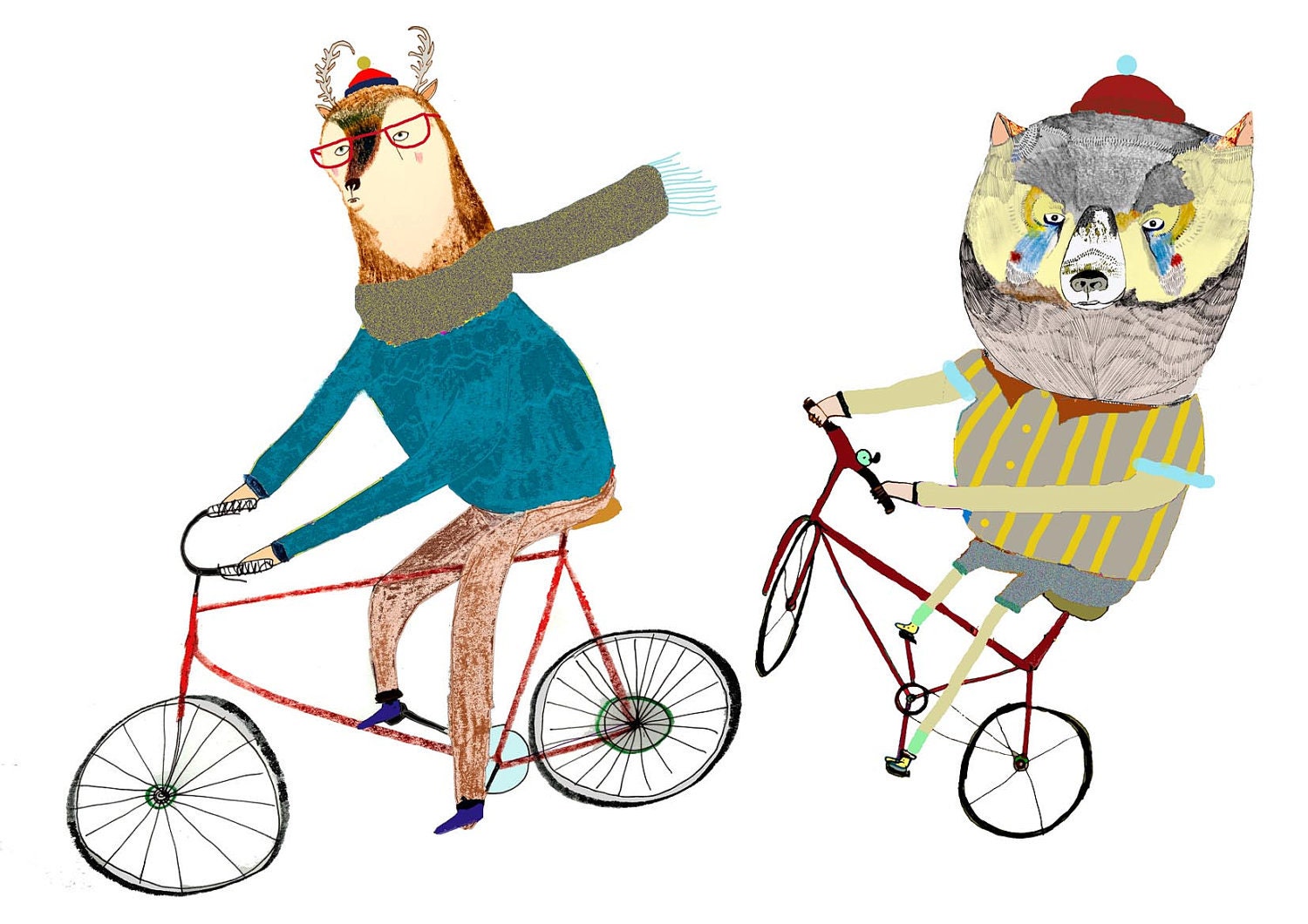 The Cyclists. limited edition art print by Ashley Percival. Children's Wall art and Nursery Art.