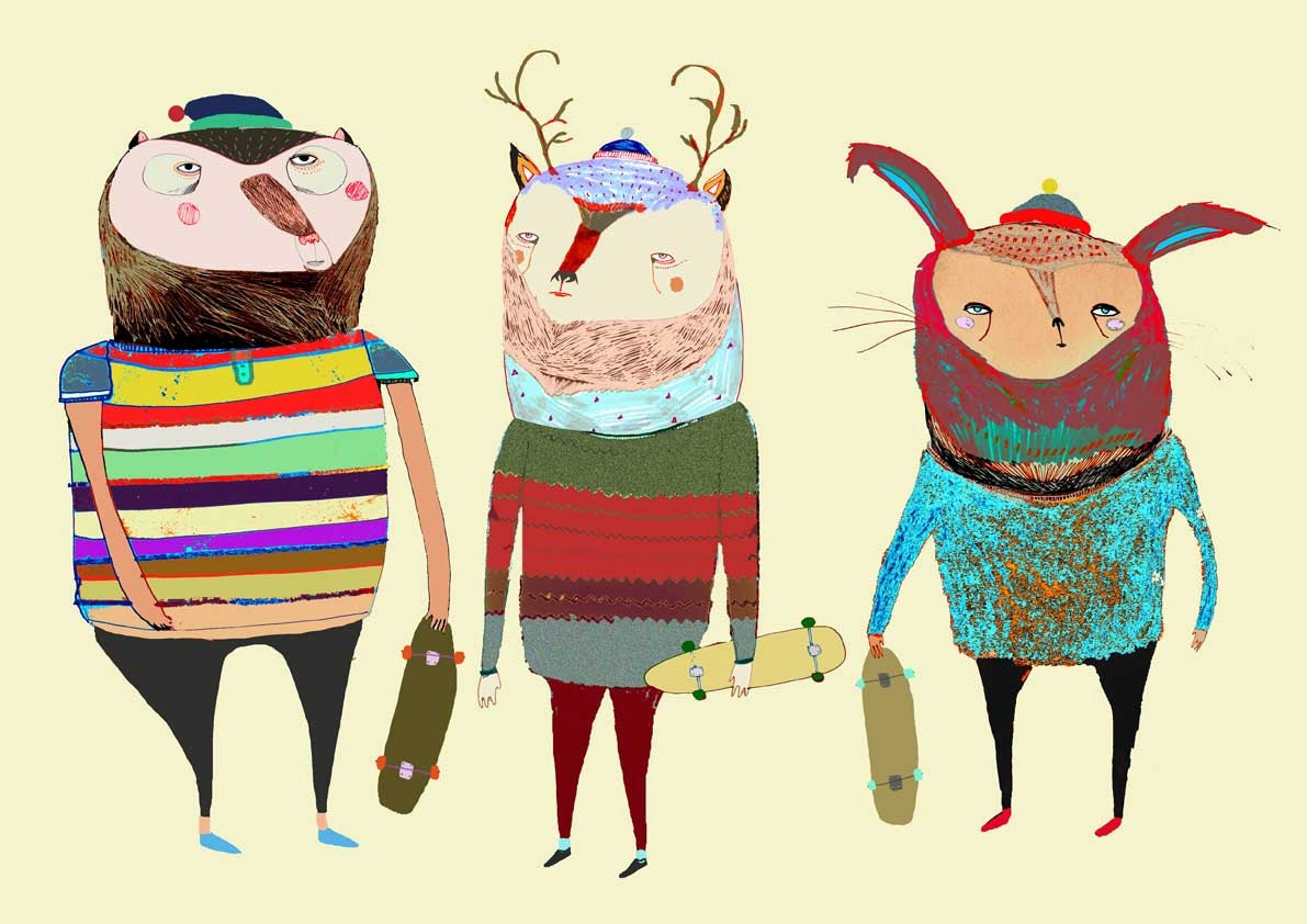 Serious Skaters. Art Print, kids print, poster.
