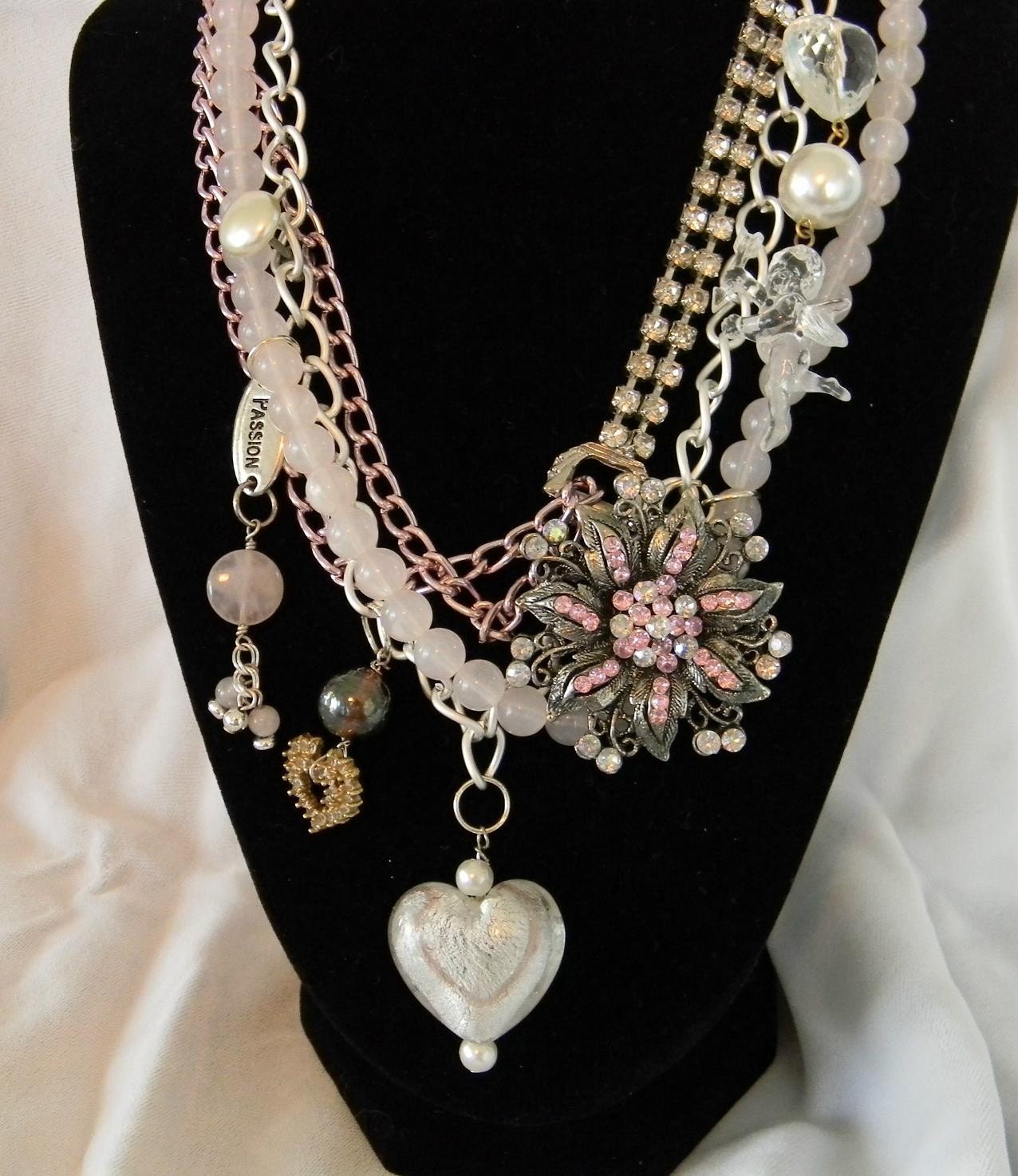 Necklace womans assemblage statement  JUST SO... with  SPARKLE