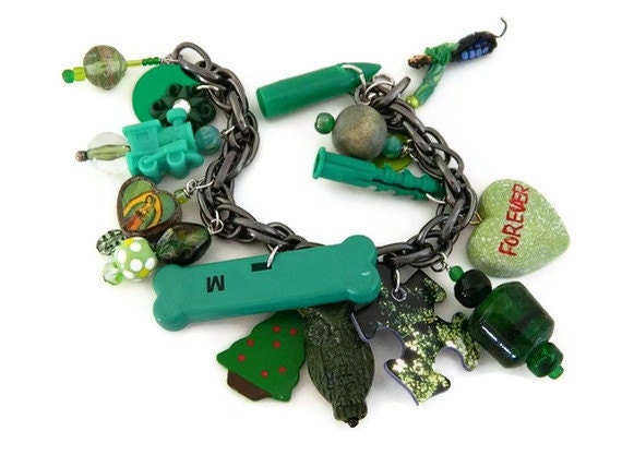 Bracelet Charm GREEN 8 Inch UpCycled Repurposed