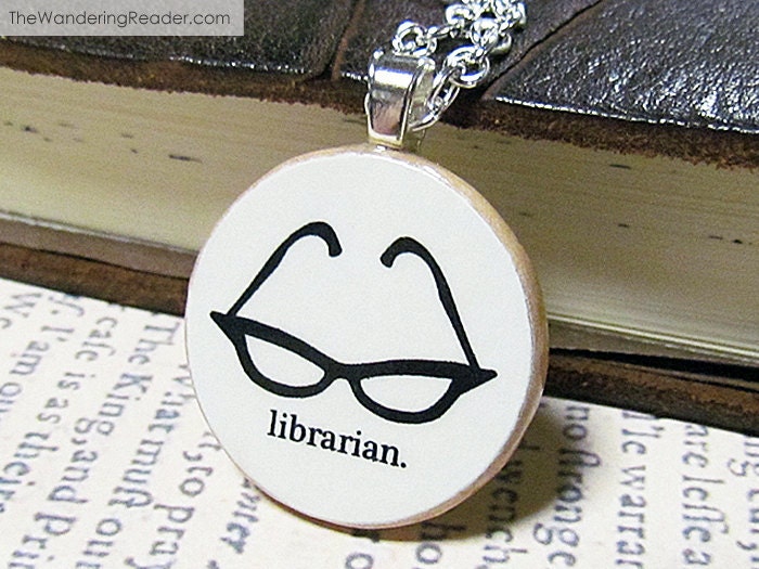 Librarian Necklace With Sexy Black Cat Eye Glasses - Librarian Jewelry