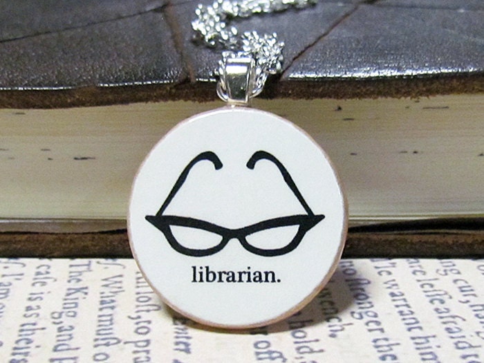 Librarian Necklace With Sexy Black Cat Eye Glasses - Librarian Jewelry