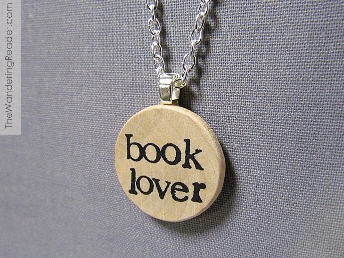 Book Lover Hand Stamped Literary Bibliophile Necklace in Black Typewriter Font - Reader Jewelry
