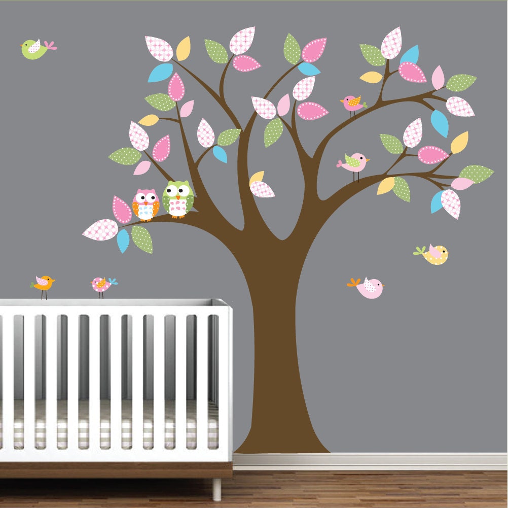 Wall Decals Children Vinyl Wall Decals Nursery Tree Wall Stickers with Pattern Leaves