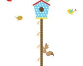 Children Wall Decals Vinyl wall decal Growth Chart with Bird House-Vinyl Tree Wall Decal