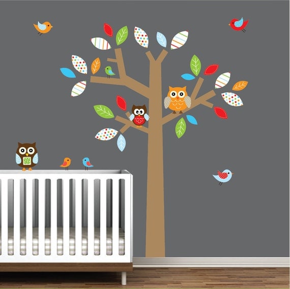 Nursery Wall Decals Tree Stickers with Owls Birds Wall Decal