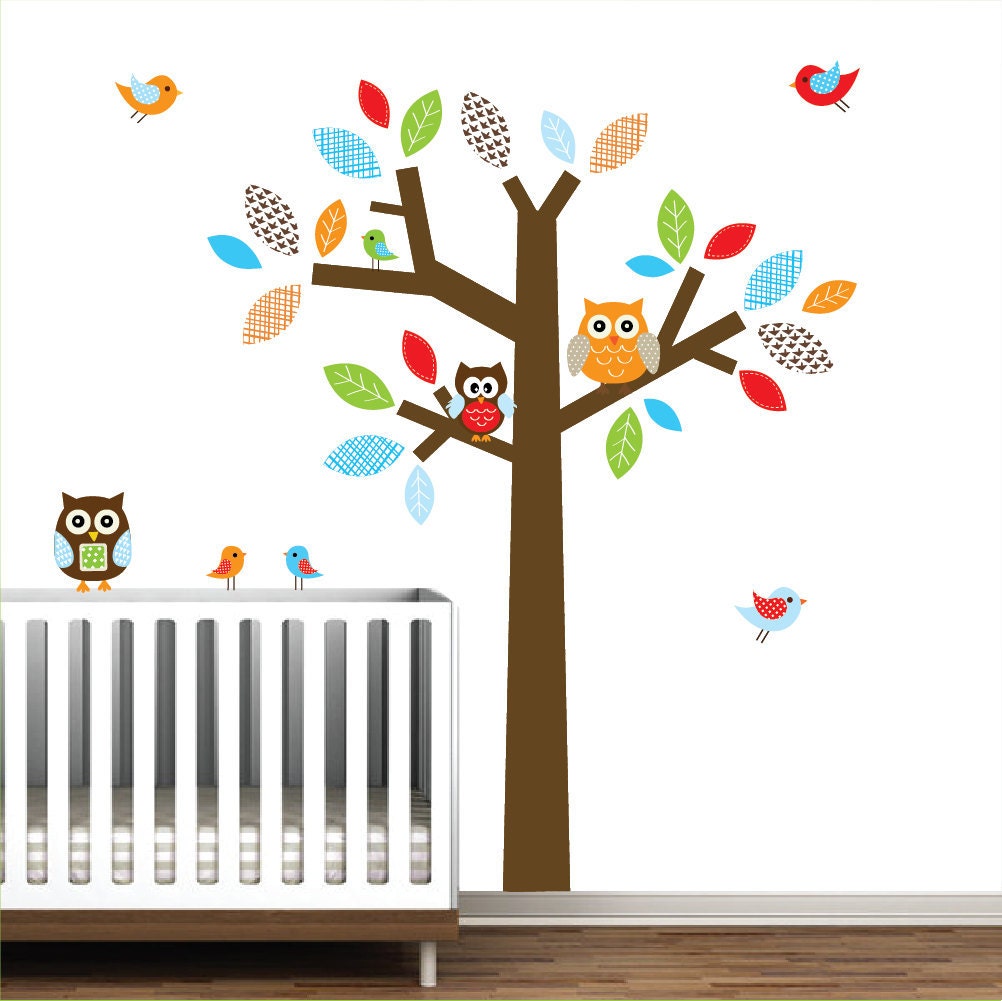 Nursery Wall Decals Tree Stickers with Owls Birds Wall Decal