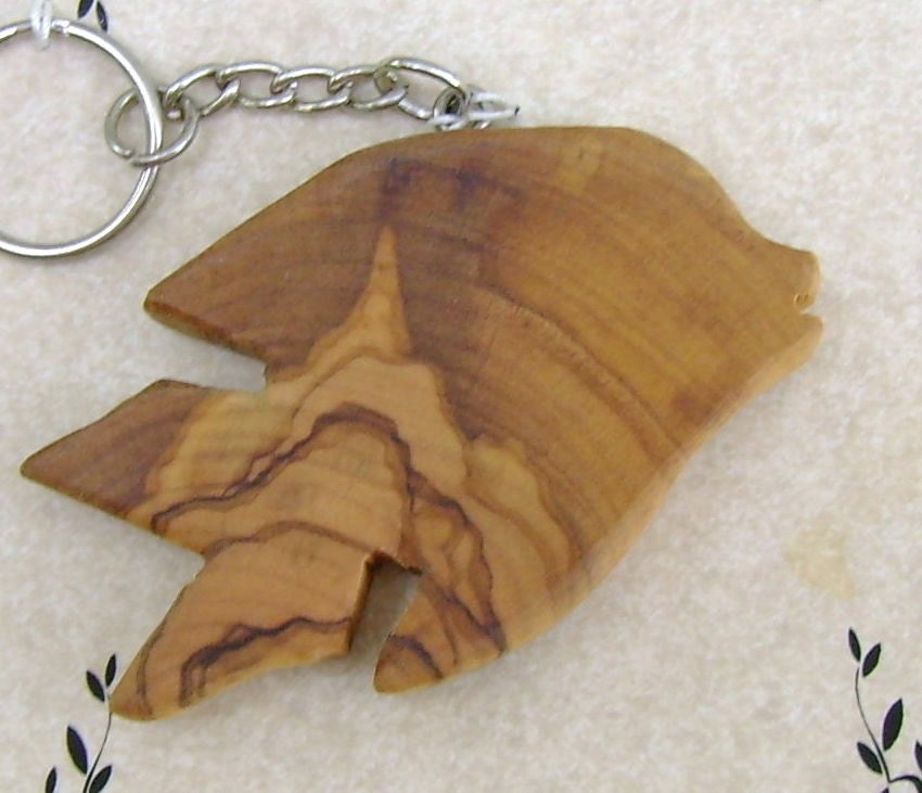 Tropical Fish Olive Wood Key Ring