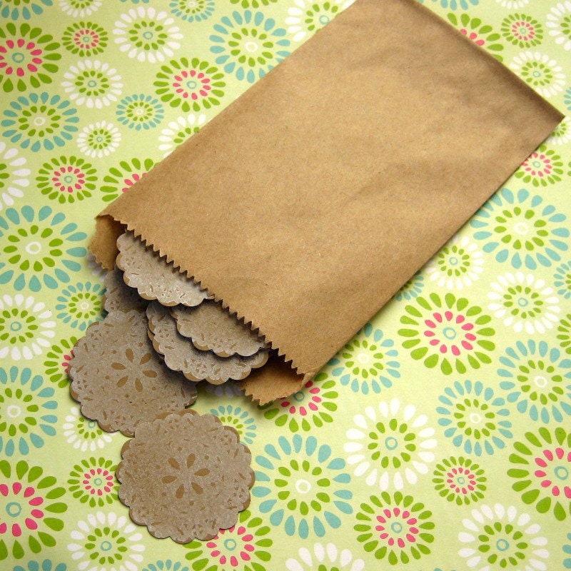 100 Small Kraft Bags Flat Merchandise 3 1/2 x 5 1/4 inches