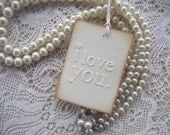 I Love You Embossed Handmade Hang Tags-Ivory Carstock-Ivory Twine-Antiqued with Light Chocolate