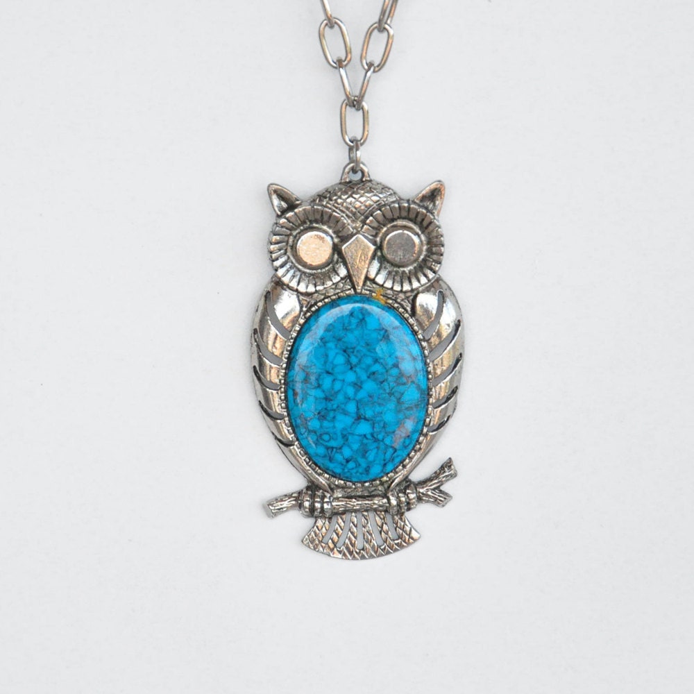 1960s Turquoise Night Owl Necklace By Afarawaylook On Etsy