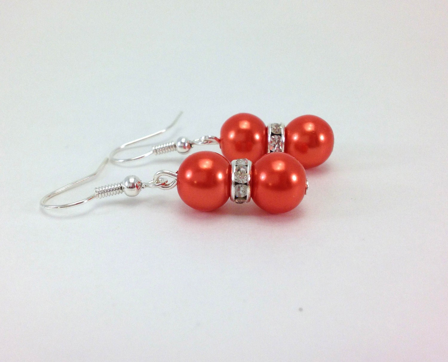 Orange Bridesmaids Earrings - Orange Pearl and Crystal Rondelle Earrings