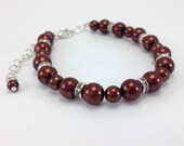 Brown Bridesmaid Bracelet - Brown Pearls and Crystal Rondelles with Extender