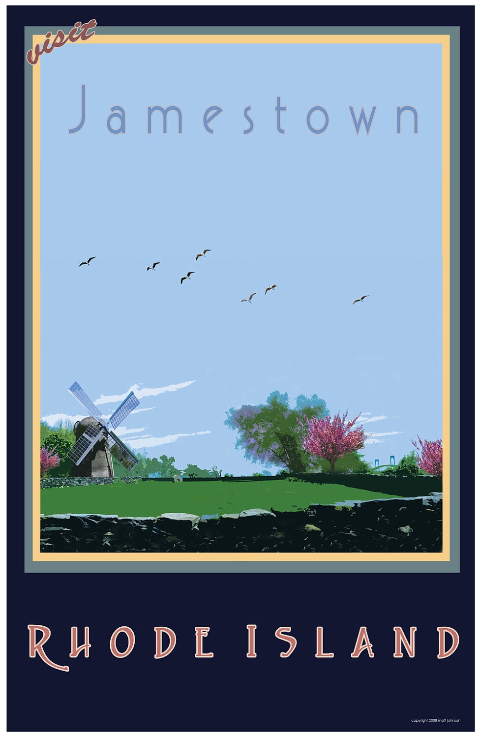 Wall Art, Jamestown Rhode Island Old Style Travel Poster
