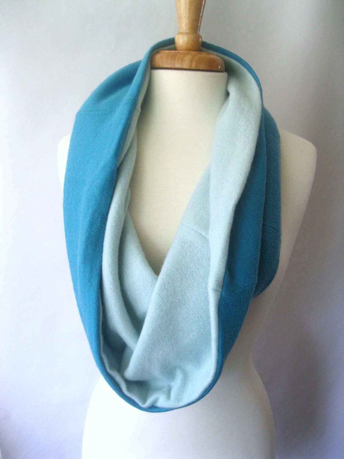 Cashmere Snood - Infinity Scarf Cowl and Capelet - Sea Foam and Turquoise Aqua : Upcycled Recycled Repurposed Fall Fashion