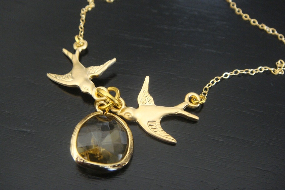 SALE today ONLY 14kt Gold Two message birds Necklace Perfect for Graduation, Bridesmaids gifts