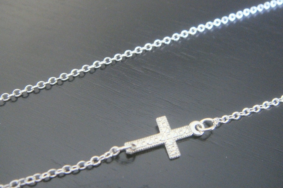 Sterling Silver Side Cross Necklace Earrings Bridal Bridesmaids Special Ocassion Birthday Christmas