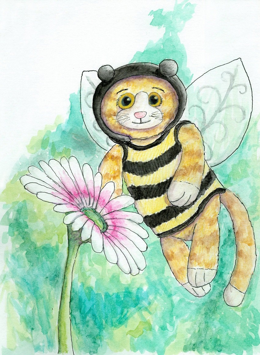 8x10 giclee fine art print of Gingey Bee watercolor illustration