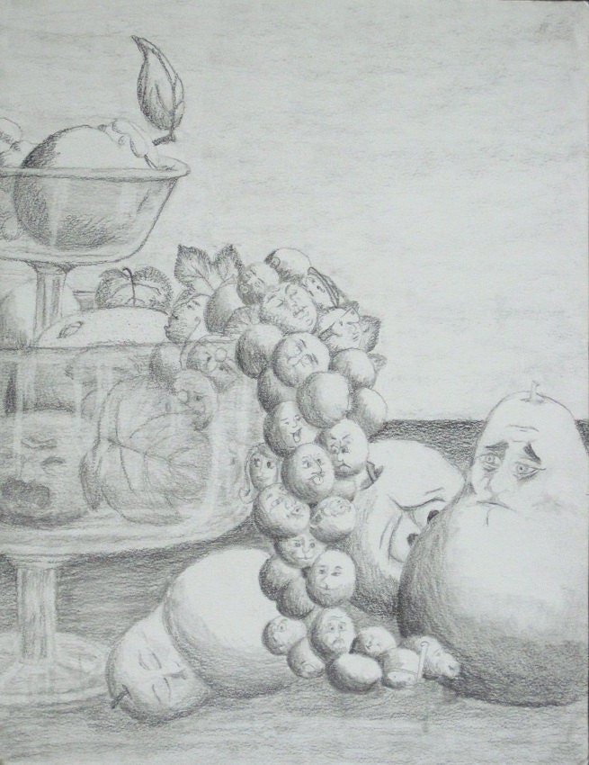 11x14 Original Funny Fruit drawing