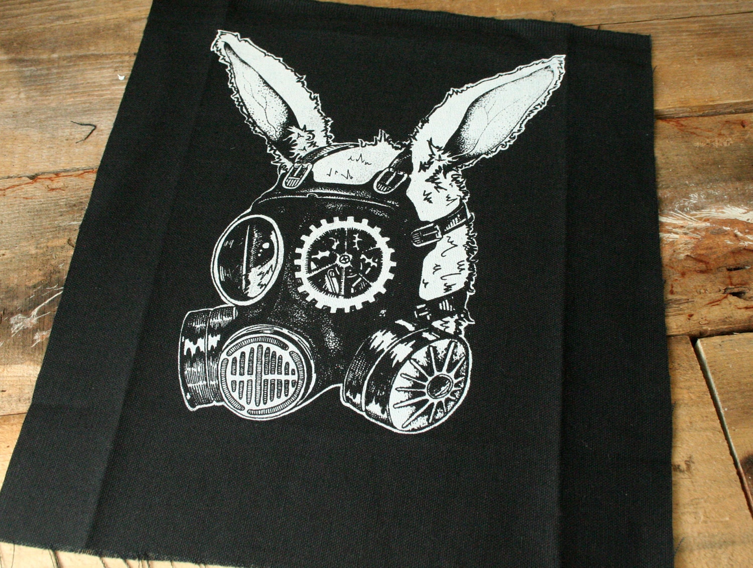 2 pack-Gasmask Rabbit Back patch and smaller patch combo Original Art Ready to Ship