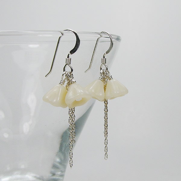 Cream Flower and Vines Sterling Silver Earrings