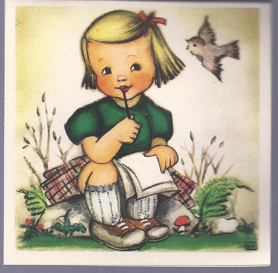 M95 Vintage Unused  Greeting Card by Ars Sacra Girl sitting  on a rock