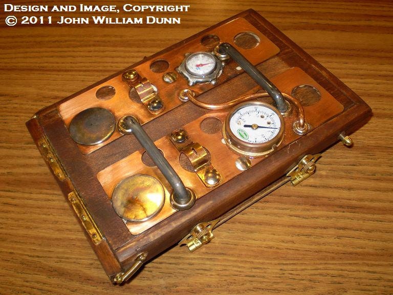 Steampunk wooden case with lid for the Barnes & Noble Nook Tablet or Nook Color (R):  "eCog Aphrodite (TM)" 'Boilerplate' Ed.
