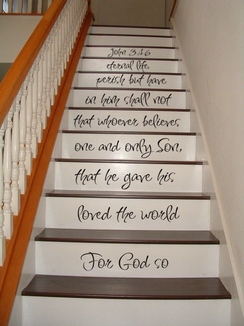 Staircase Wall Decal - John 3:16 - STAIR CASE - Inspirational Art Wall Decals Wall Stickers Vinyl Decal Quote