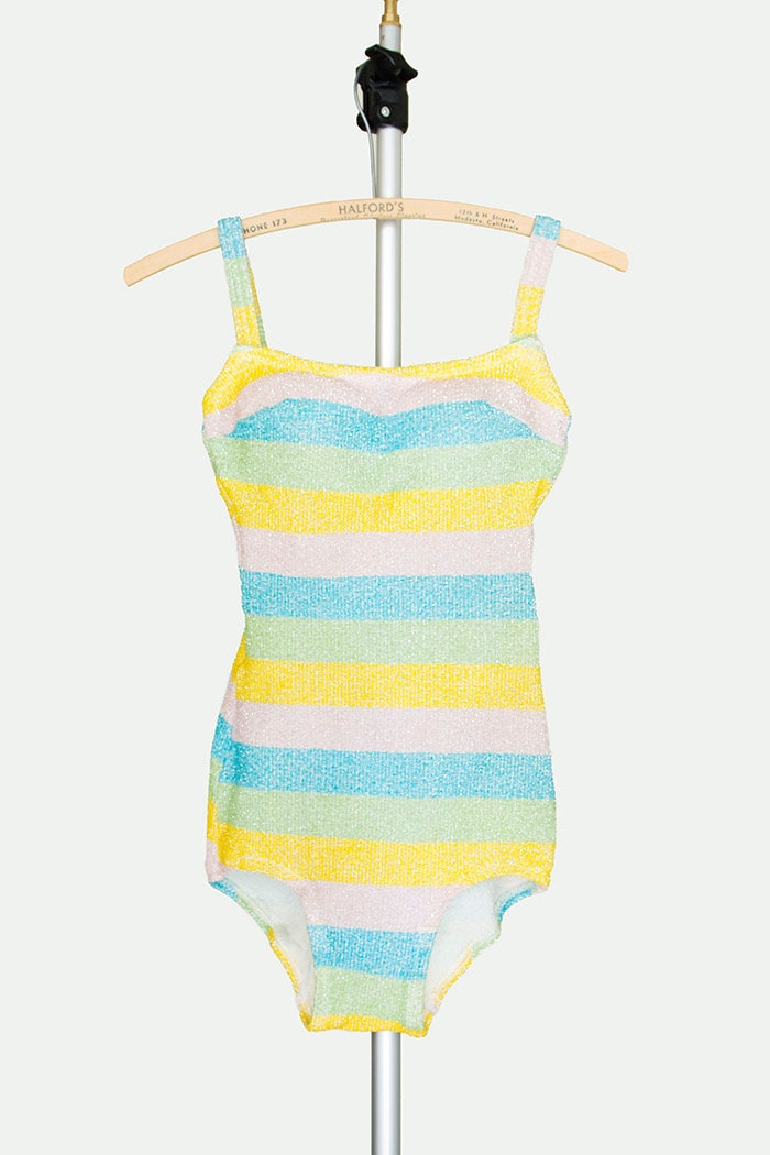 1960s Swimsuit - 60s Swimsuit - Pastel Striped One Piece