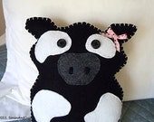 Black and White Spotted Felt Cow Plush Pillow Pal