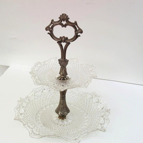 Two Tier Serving Tray Glass Serving Tray Clear by WhimzyThyme
