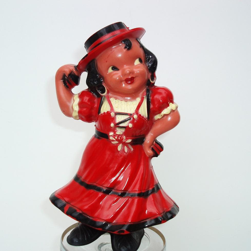 Wind up Toys, 1950s Toys, Plastic Toy, Dancing Lady in Red Dress