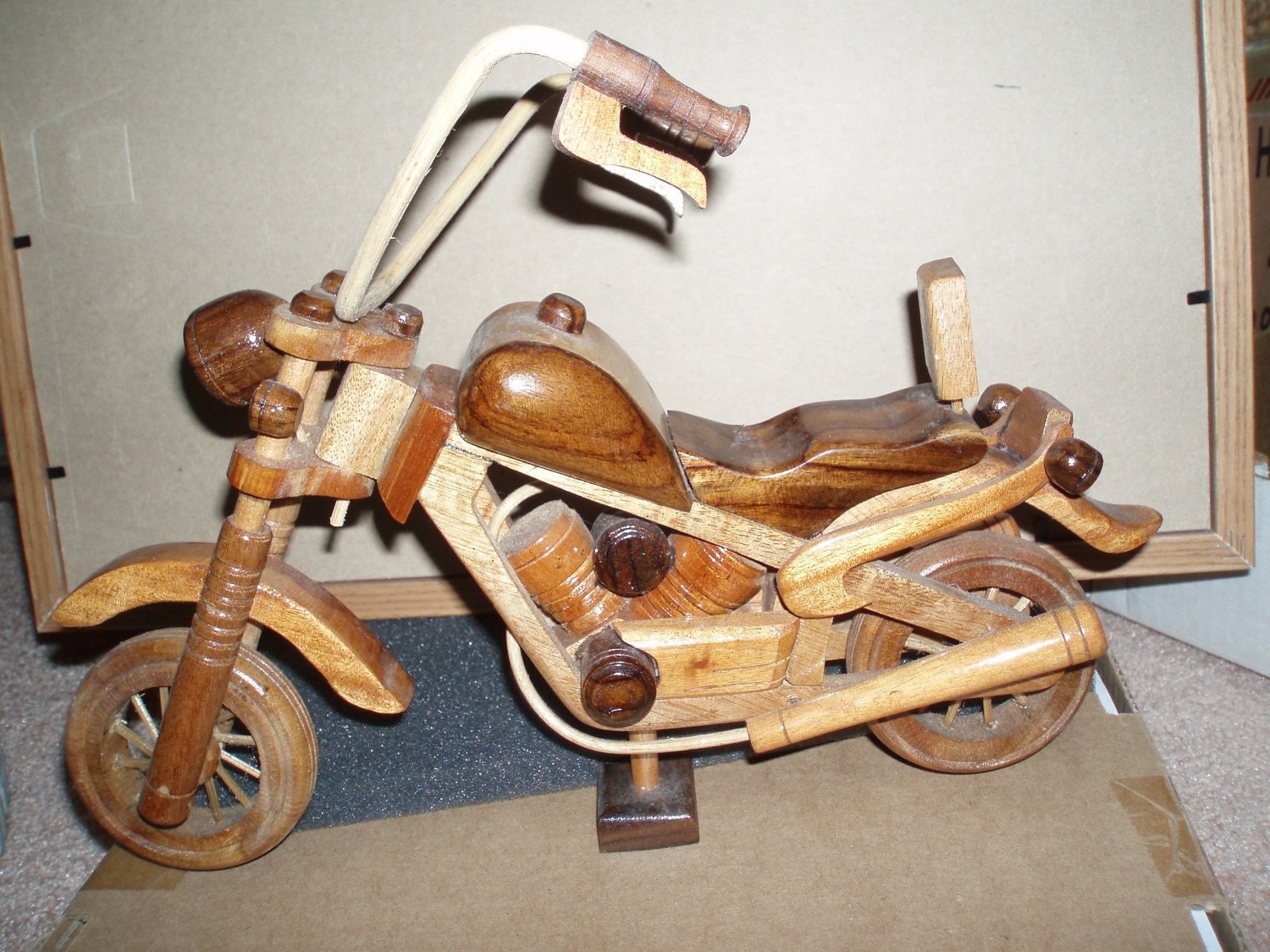 Handmade Wood Motorcycle with Built in Stand by SheilasVintage