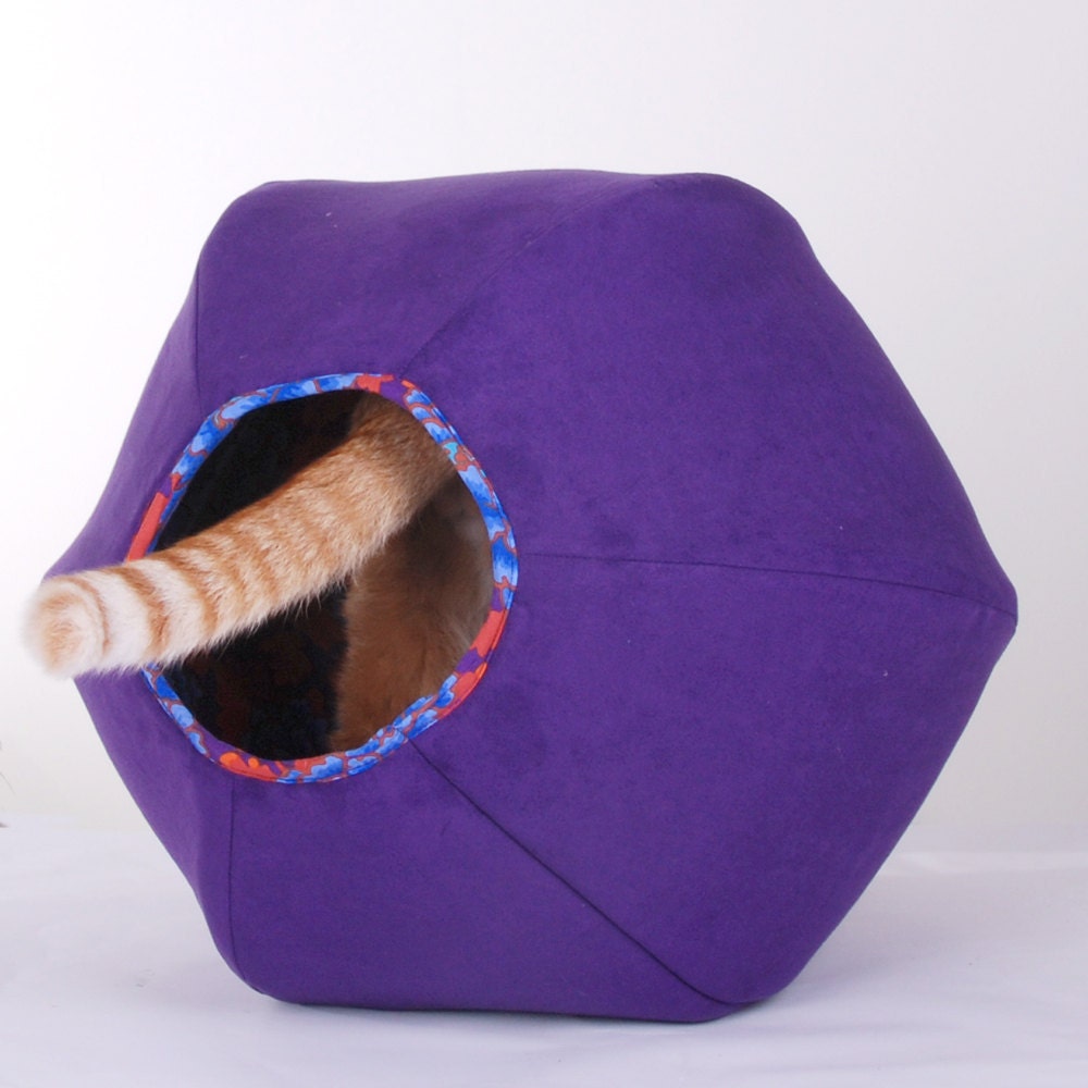 Cat Ball Cat Bed in Regal Purple with Blue Lotus Lining