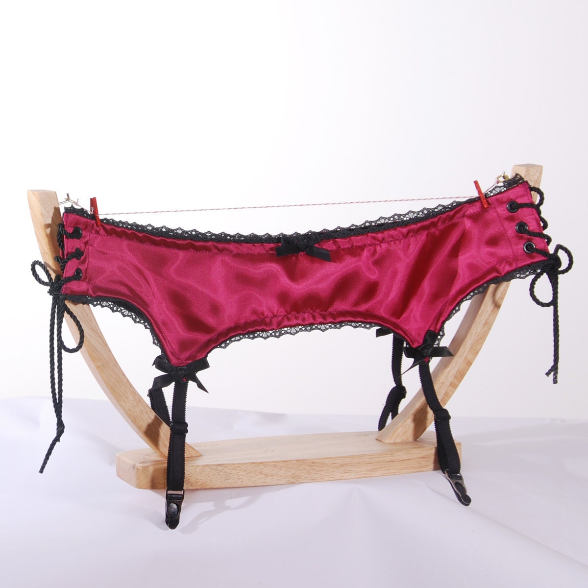 Plus Size Raspberry Red and Black Garter Belt - Made to Order