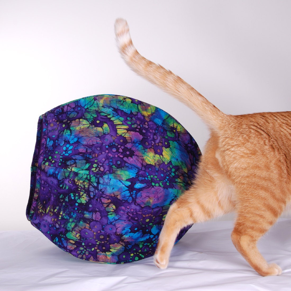 Cat Ball Modern Kitty Cave Bed Purple Batik