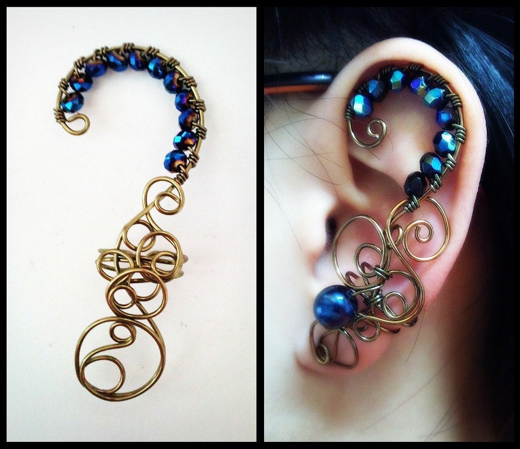 Ear Cuff Absinthe Arch Style Gunmetal Brass Ear Cuff - Wire Wrapped Handmade Jewelry -