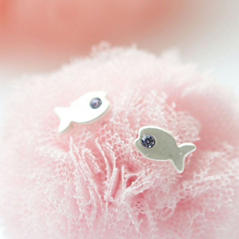 Tiny silver fish earrings