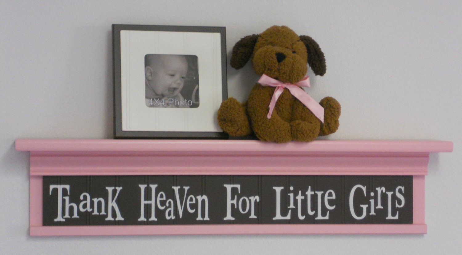 Girls Shelf Brown Pastel Pink Nursery Decor Wall Sign - 30" Shelf Pink - Thank Heaven For Little Girls - Room Decor