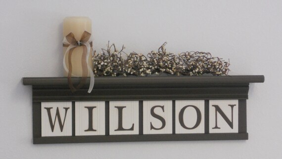 FAMILY NAME Persoanlized Signs 24" Shelf Brown with 6 Wooden Letter Plaques Customized for WILSON