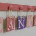 Pink and Purple Baby Name Wall Hanging Ribbon Letter Sign Includes 8 Wooden Hooks Pink, Lilac and  Light Pink.  Custom Gift for DANIELLE