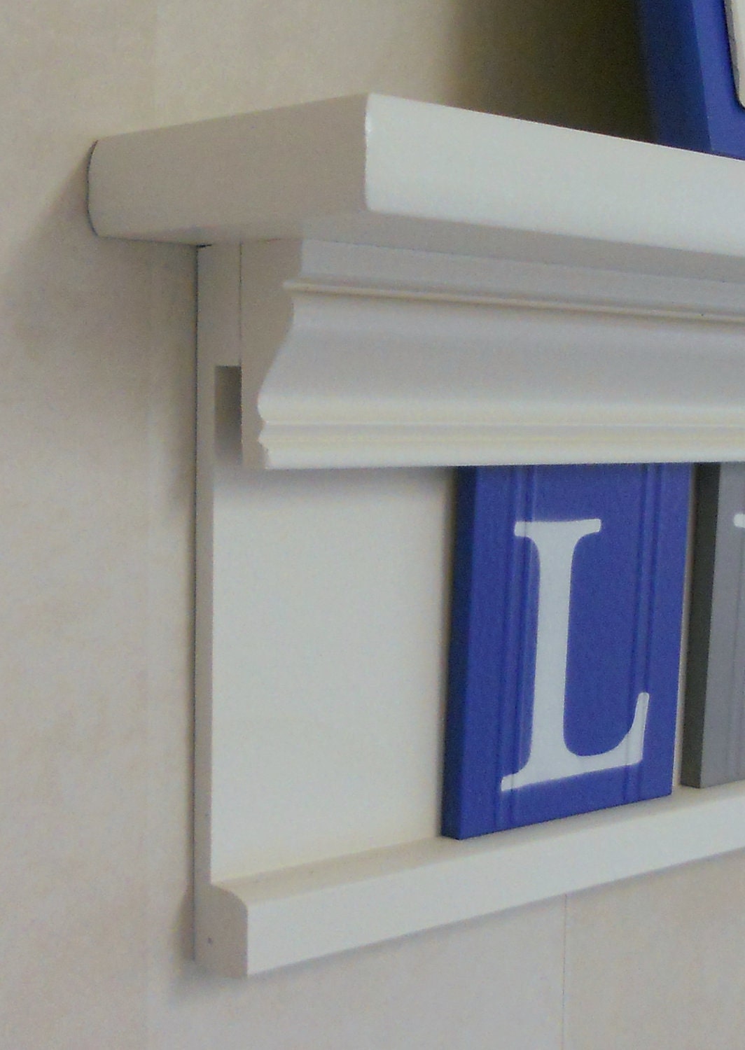 Blue and Gray Baby Boy Nursery Decorations - Baby Name Sign for LUCAS - 24" Shelf 5 Wooden Letter Tiles