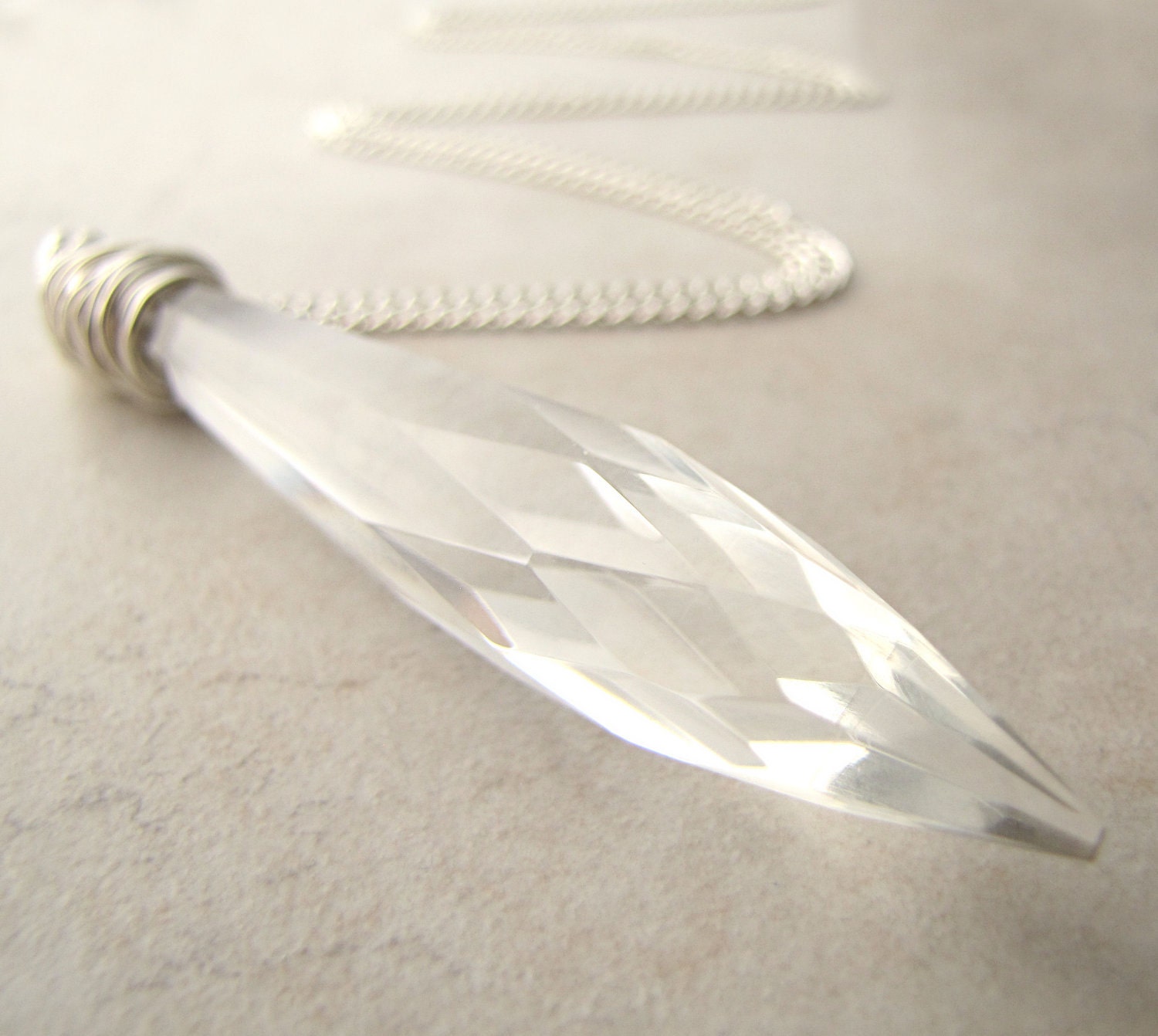 Chandelier Crystal Necklace Icicle Vintage Antique Prism Pendant Silver Wire Wrapped Necklace BellinaCreations Bellina Creation