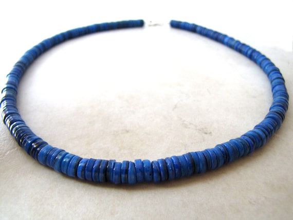 Mens Men's Necklace Puka Necklace Unisex Blue Royal Sapphire Cobalt Heishi  Shell Necklace BellinaCreations Bellina Creation