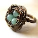 Birds Nest Ring Green Jade Bronze Wire Wrapped
