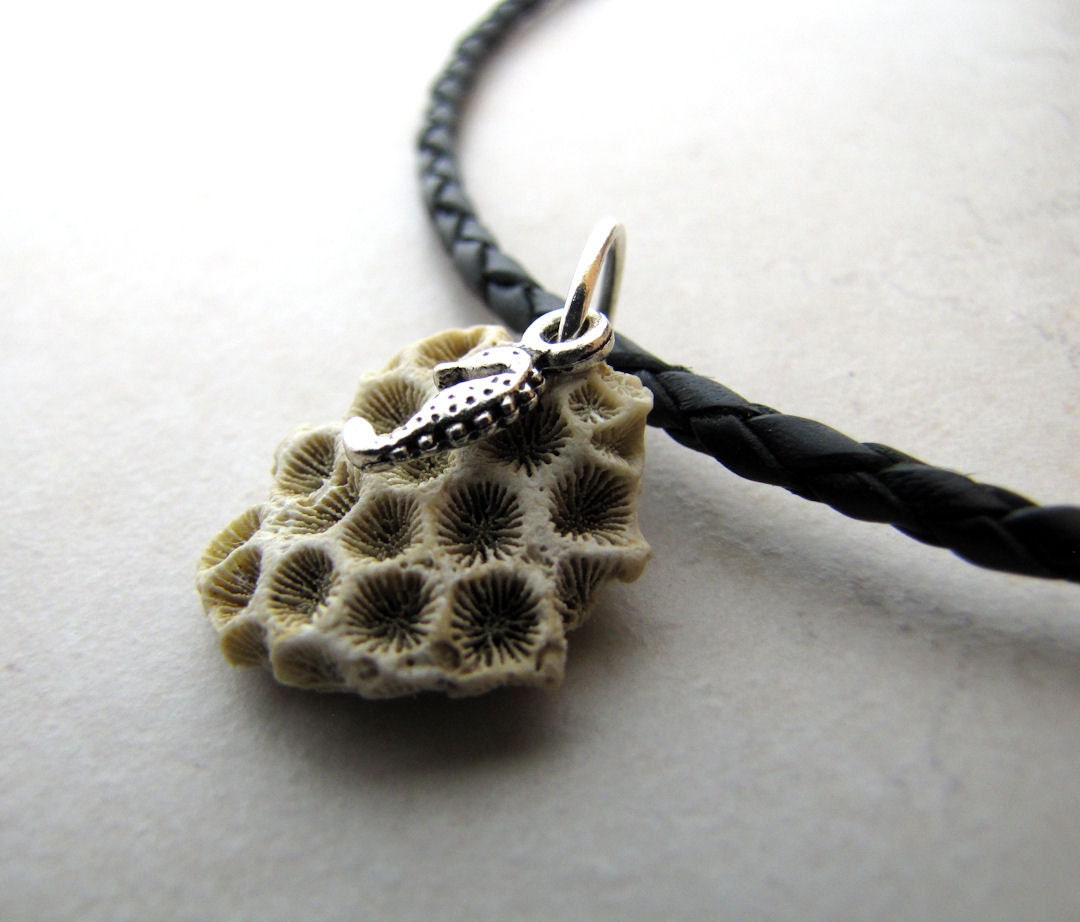 Mens Necklace Seahorse Coral Necklace Unisex Braided Leather Necklace BellinaCreations Bellina Creation
