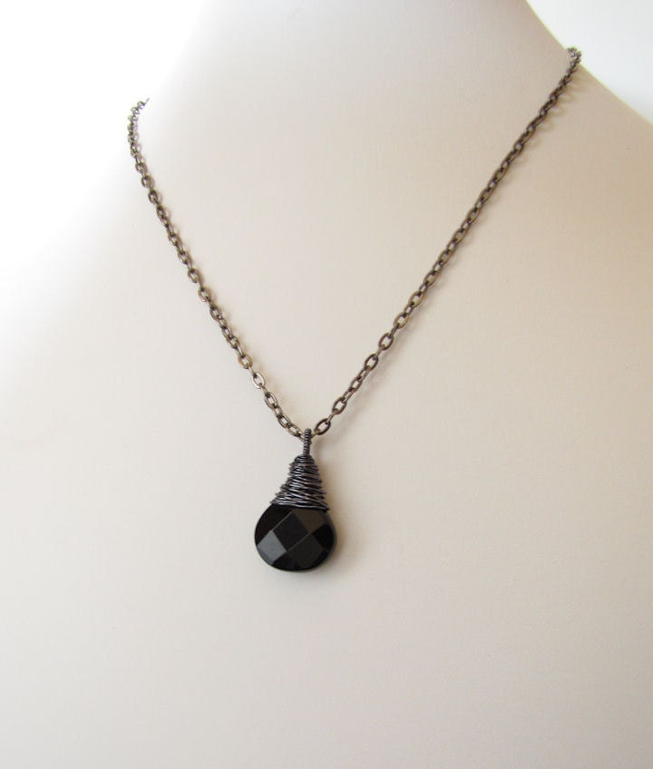 Black Onyx Gothic Storm Wire Wrapped Necklace Gunmetal Necklace BellinaCreations Bellina Creation
