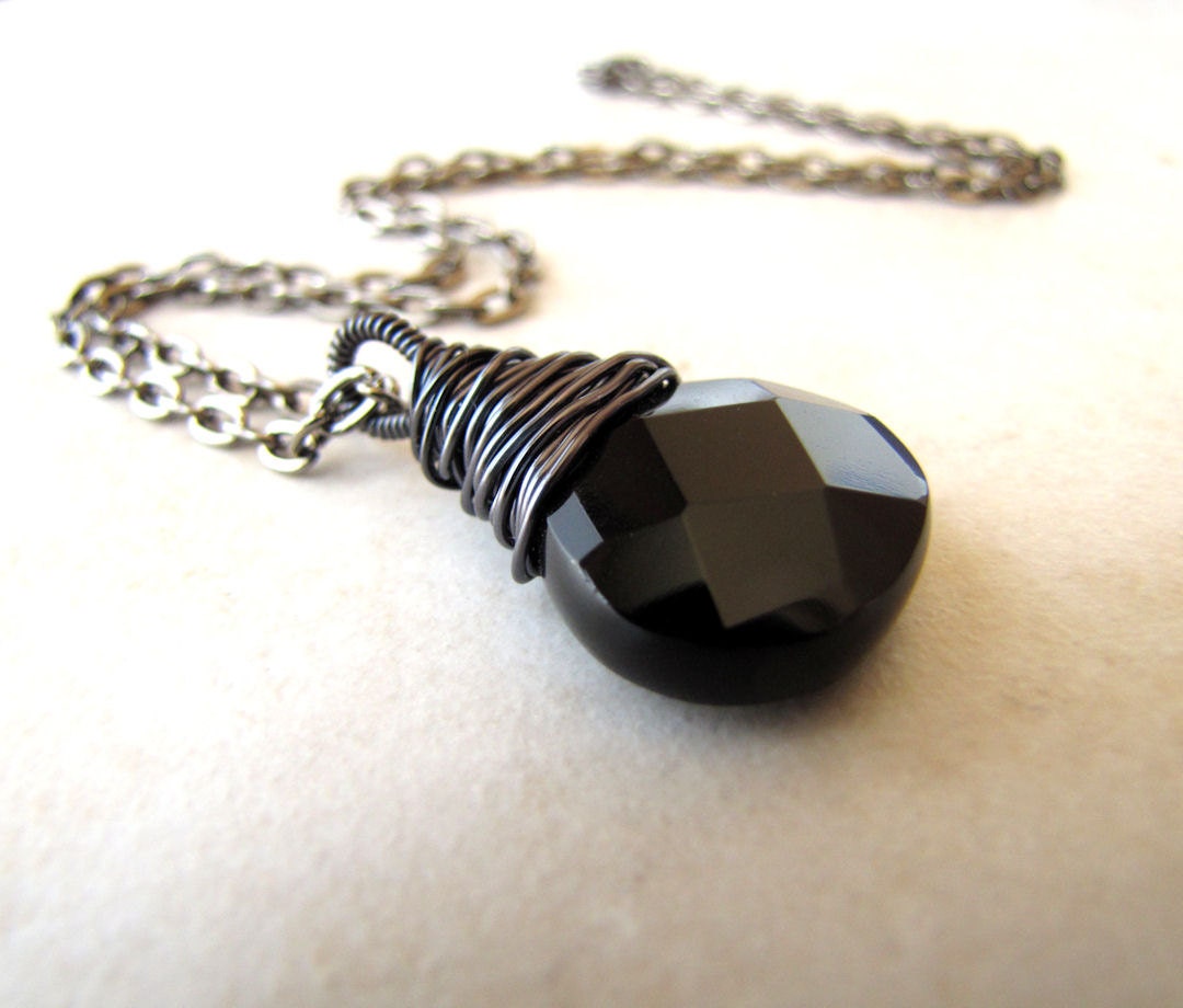 Black Onyx Gothic Storm Wire Wrapped Necklace Gunmetal Necklace BellinaCreations Bellina Creation