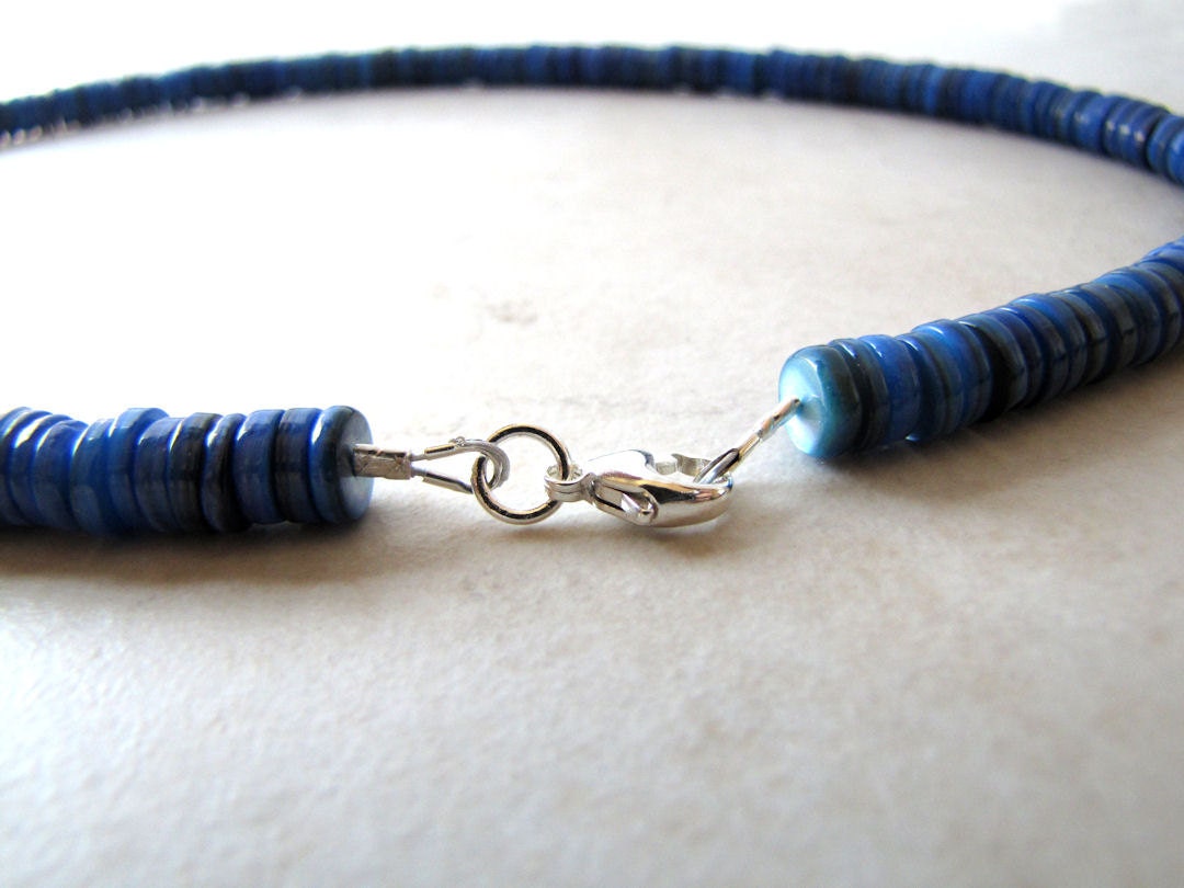 Mens Men's Necklace Puka Necklace Unisex Blue Royal Sapphire Cobalt Heishi  Shell Necklace BellinaCreations Bellina Creation